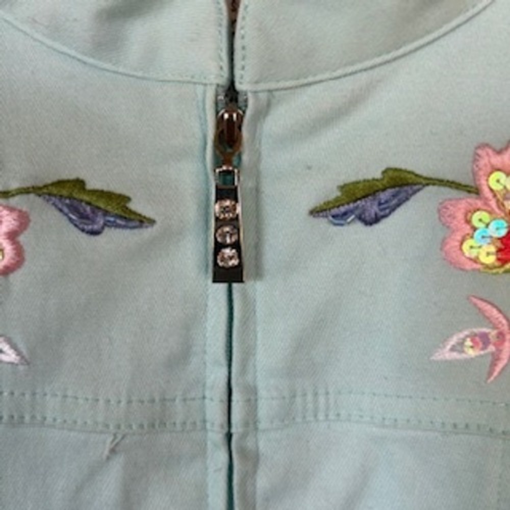 Retro‎ Quaker Factory Embroidered Jacket Floral Butterfly  Aqua Spring Medium - Picture 9 of 13